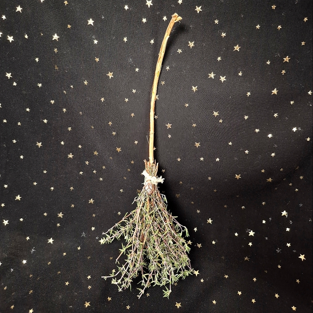Lemon Thyme Besom Broom With Rose Quartz